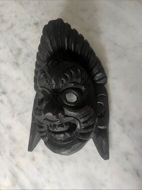 Vintage Tibetan Mahakala Mask Hand Carved Wood Buddhist Protector Wall Hanging